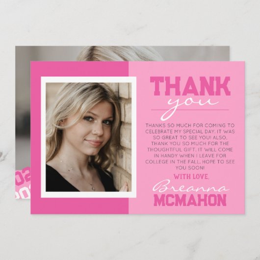 Rosa 2 Tonne Abschluss 2 Foto Danke Karte (Vorne/Hinten)