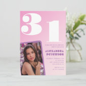 Rosa 31. Geburtstagseinladungen Retro Foto Einladung (Stehend Vorderseite)