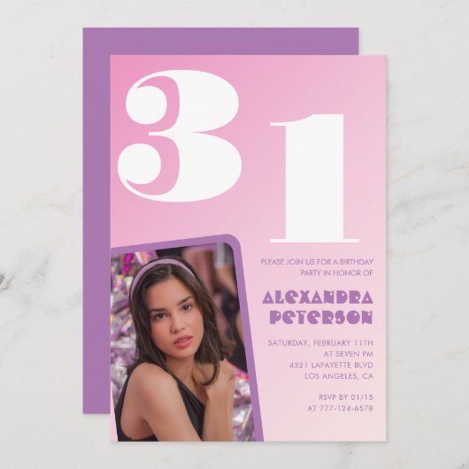 Rosa 31. Geburtstagseinladungen Retro Foto Einladung (Vorne/Hinten)