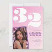 Rosa 32. Geburtstagseinladungen Retro Foto Einladung (Vorderseite)
