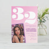 Rosa 32. Geburtstagseinladungen Retro Foto Einladung (Stehend Vorderseite)