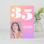 Rosa 35. Geburtstagseinladungen Retro Foto Einladung (Stehend Vorderseite)