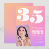 Rosa 35. Geburtstagseinladungen Retro Foto Einladung (Vorne/Hinten)