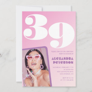 Rosa 39. Geburtstagseinladungen Retro Foto Einladung