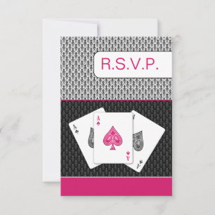 rosa 3 Asse vegas Hochzeitskarten, 3,5 x 5 RSVP Karte