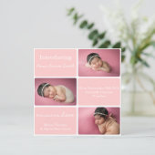 Rosa 3 Foto Geburtsankündigung Ankündigung (Stehend Vorderseite)