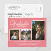 Rosa 3-Foto-Graduierungspartei Postkarte (Vorne/Hinten)