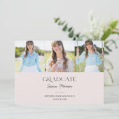 Rosa, 3-Foto-Minimalistische Graduierungsparty Einladung (Stehend Vorderseite)