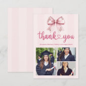 Rosa 3 Fotos Blush Bow Graduation Party Dankeskarte (Vorne/Hinten)