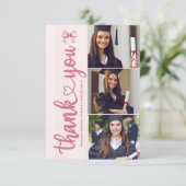 Rosa 3 Fotos Blush Bow Graduation Party Dankeskarte (Stehend Vorderseite)