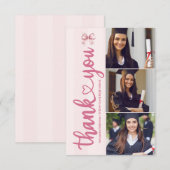 Rosa 3 Fotos Blush Bow Graduation Party Dankeskarte (Vorne/Hinten)