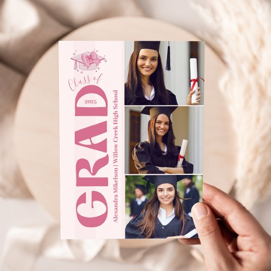 Rosa 3 Fotos Coquette Bow Abschluss Ankündigung