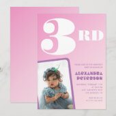 Rosa 3. Geburtstag Einladungen Girl Retro Foto (Vorne/Hinten)