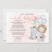 Rosa 3 Niedliche Tiere in Masken Virtual Baby Dusc Einladung (Vorderseite)