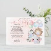 Rosa 3 Niedliche Tiere in Masken Virtual Baby Dusc Einladung (Stehend Vorderseite)