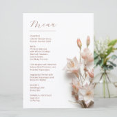 Rosa 3D Boho Blumen Weiß Menükarte (Stehend Vorderseite)