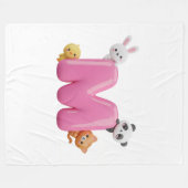 Rosa 3D-Buchstabe M-Fleece-Wurfdecke mit Tieren Fleecedecke (Vorderseite (Horizontal))