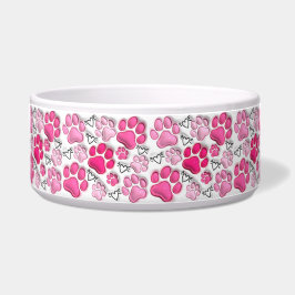 Rosa 3D Paw Prints and Hearts Cat Dog Water Food Napf