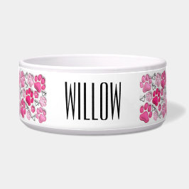 Rosa 3D Paw Prints und Herz Dog Wasser Lebensmitte Napf