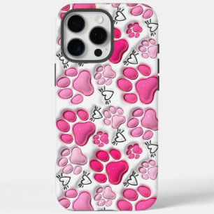 Rosa 3D Paw Prints und Herz iPhone 16 Tough iPhone 16 Pro Max Hülle