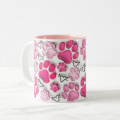 Rosa 3D-Paw-Prints und -Herzen Zweifarbige Tasse (Vorderseite Links)