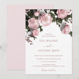 Rosa 3D-Rosen Cottagecore-Hochzeit Einladung