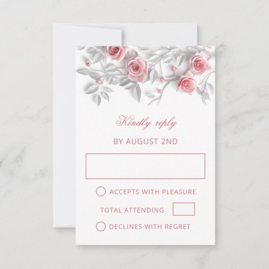 Rosa 3D-Rosen Hochzeit RSVP Karte (Vorderseite)