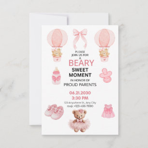 ROSA 3X5 TEDDYBÄR TUTU MÄDCHEN BABY-SHOWER SAVE THE DATE