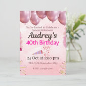Rosa 40. Geburtstag Thema Einladung (Stehend Vorderseite)