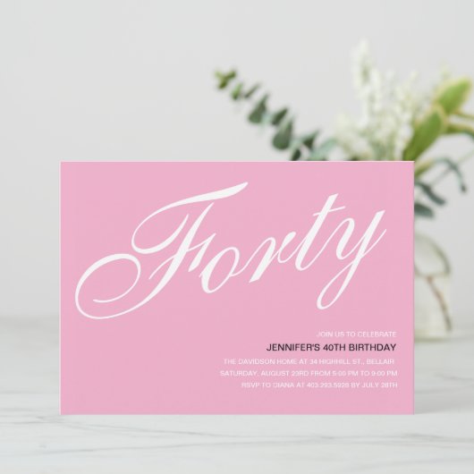 Rosa 40. Geburtstagseinladungen Einladung (Stehend Vorderseite)