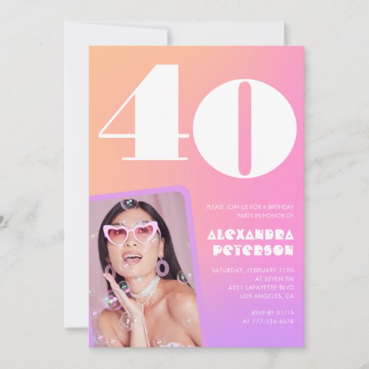 Rosa 40. Geburtstagseinladungen Retro Foto Einladung (Vorderseite)
