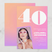 Rosa 40. Geburtstagseinladungen Retro Foto Einladung (Vorne/Hinten)
