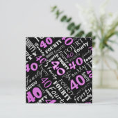 Rosa 40. Geburtstagszeit Party Einladung (Stehend Vorderseite)