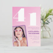 Rosa 41. Geburtstagseinladungen Retro Foto Einladung (Stehend Vorderseite)
