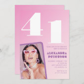Rosa 41. Geburtstagseinladungen Retro Foto Einladung (Vorne/Hinten)