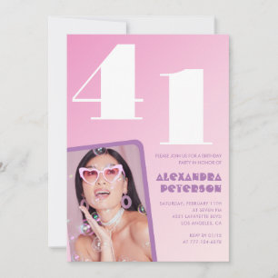 Rosa 41. Geburtstagseinladungen Retro Foto Einladung