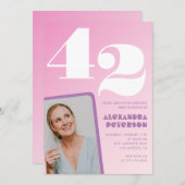 Rosa 42. Geburtstagseinladungen Retro Foto Einladung (Vorne/Hinten)