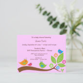 Rosa 4 Birdies und Blume Kinderdusche Einladung (Stehend Vorderseite)