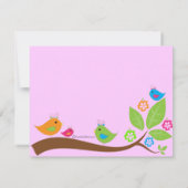 Rosa 4 Birdies und Blume Kinderdusche Einladung (Rückseite)