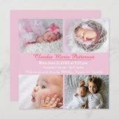 Rosa 4 Fotos - Geburtsankündigung Ankündigung (Vorne/Hinten)