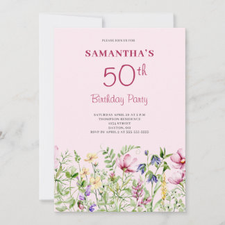 Rosa 50. Geburtstag Einladung