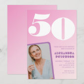 Rosa 50. Geburtstagseinladungen Retro Foto Einladung (Vorne/Hinten)
