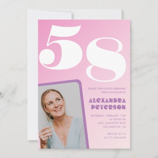 Rosa 58. Geburtstagseinladungen Retro Foto Einladung (Vorderseite)
