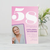 Rosa 58. Geburtstagseinladungen Retro Foto Einladung (Stehend Vorderseite)