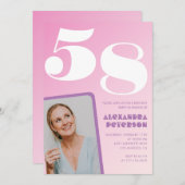 Rosa 58. Geburtstagseinladungen Retro Foto Einladung (Vorne/Hinten)