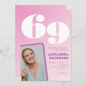 Rosa 69. Geburtstagseinladungen Retro Foto Einladung (Vorne/Hinten)