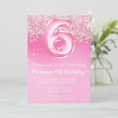 Rosa 6. Geburtstag Einladung Girly Pink Glitzer (Stehend Vorderseite)