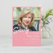 Rosa 70. Geburtstag Foto Einladung (Stehend Vorderseite)