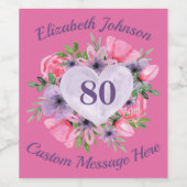 Rosa 80. Geburtstag Weinflaschen Etiketten (Einzelnes Label)