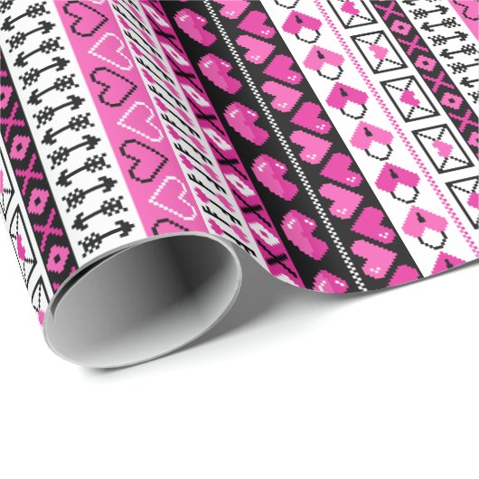 Rosa 8 Bit Liebe Herz Geschenkpapier (Rolleneckpunkt)